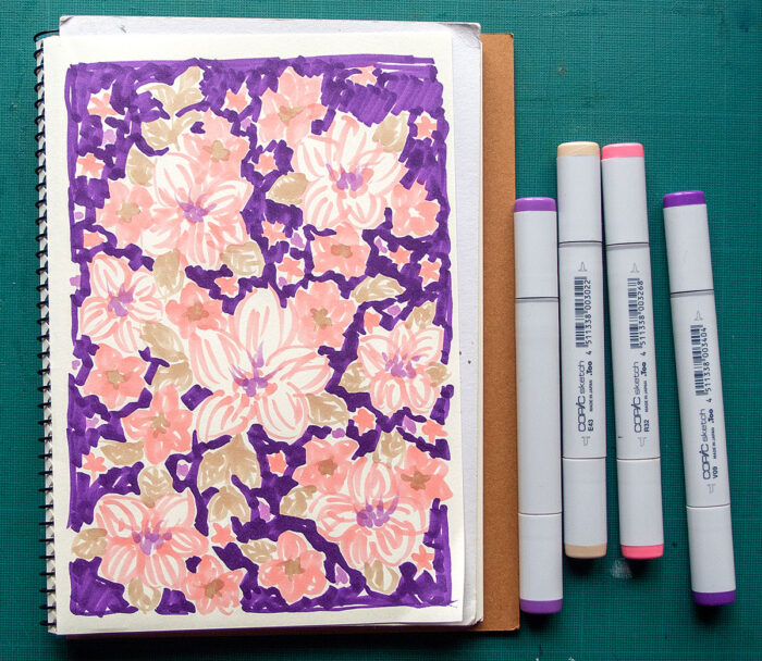 floral drawing with copic pens