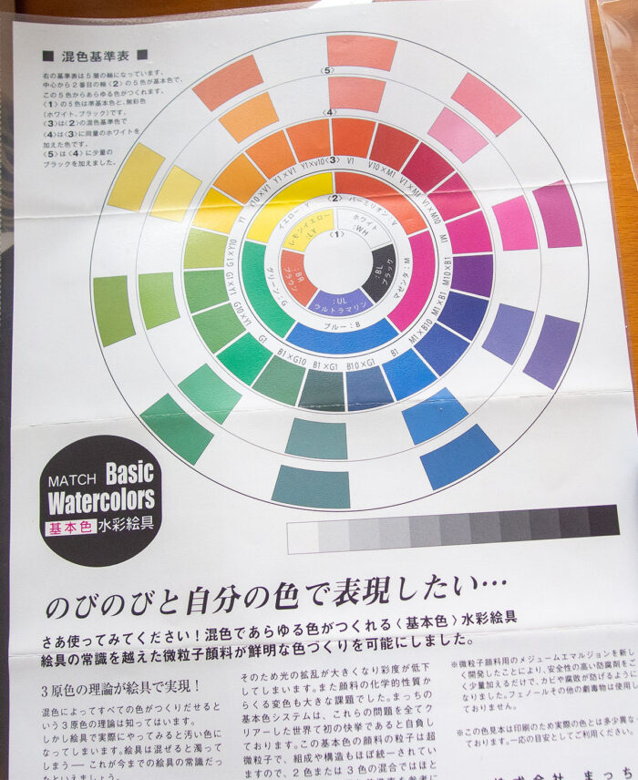 match basic watercolors mixing chart マッチ　透明水彩絵具　混色基準表