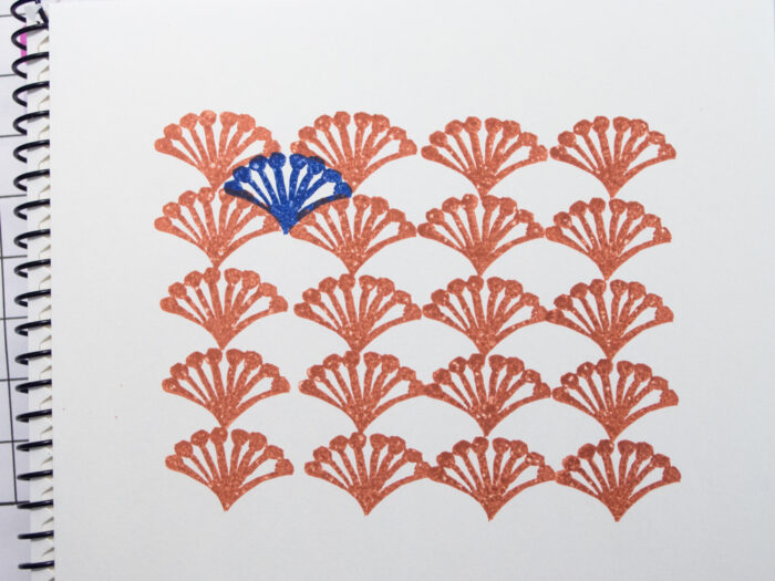 a block printed pattern in progress